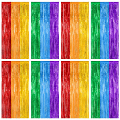 2 Pack Halloween Backdrop, 3.28 FT x 7.05 FT Foil Fringe Curtains, Orange Purple Black Party Streamer Tinsel Backdrop Curtains, Halloween Decorations Door Decor Photo Props Party Supplies