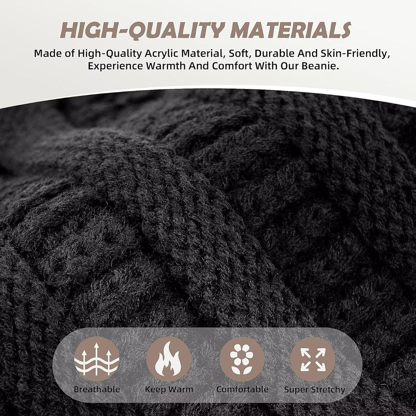 3 Pack Satin Lined Beanie for Women, Warm Slouchy Winter Hats with Silk Lined, Fashionable Oversized Cable Knit Hat Skull Cap