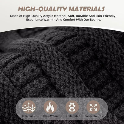 3 Pack Satin Lined Beanie for Women, Warm Slouchy Winter Hats with Silk Lined, Fashionable Oversized Cable Knit Hat Skull Cap