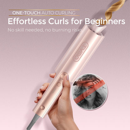 Upgraded Automatic Rotating Curling Iron - TYMO CurlPro Plus Long Barrel Curling Wand for Long Hair, Ceramic Hair Curler for Women, Anti-Scald, Tangle-Free, 600M Ionic, Dual Voltage, Gold, 1 Inch