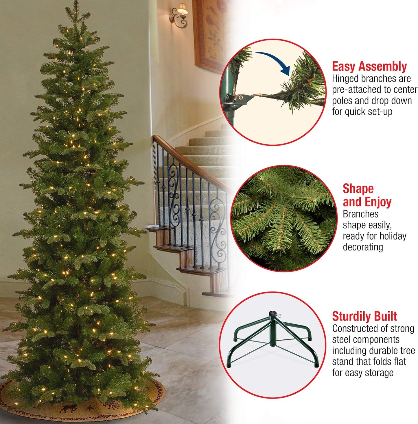 National Tree Company Pre-lit Artificial Christmas Tree | Includes Pre-strung White Lights and Stand | Prescott Pencil Slim - 7.5 ft