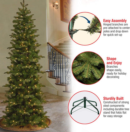 National Tree Company Pre-lit Artificial Christmas Tree | Includes Pre-strung White Lights and Stand | Prescott Pencil Slim - 7.5 ft