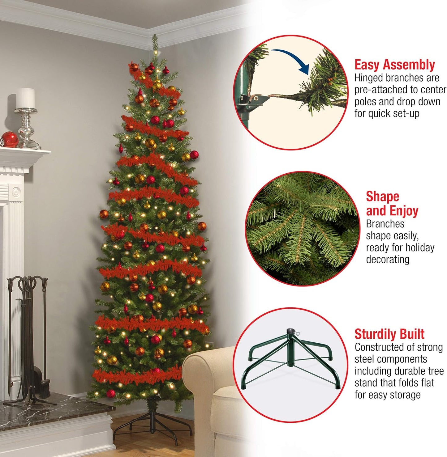 National Tree Company 7 ft Pre-Lit Kingswood Fir Slim Artificial Christmas Tree, 300 Clear Lights, 892 Tips, Includes Stand, Green