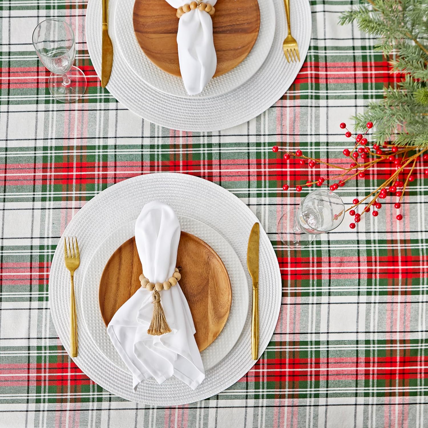 DII Tartan Plaid Collection Holiday Dining Table & Kitchen Décor, Rectangle Christmas Tablecloth, 60x104, Red, Green & White