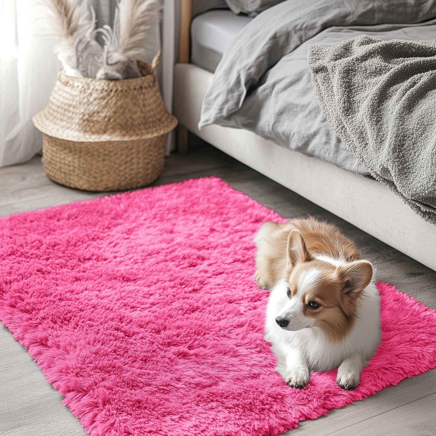 OLANLY Area Rugs for Living Room Bedroom, Machine Washable 4x5.9 ft Soft Fluffy Shaggy Bedside Rug, Indoor Floor Carpet for Kids Girls and Boys, Dorms, Nursery Rooms, Home Decor Aesthetic, Grey