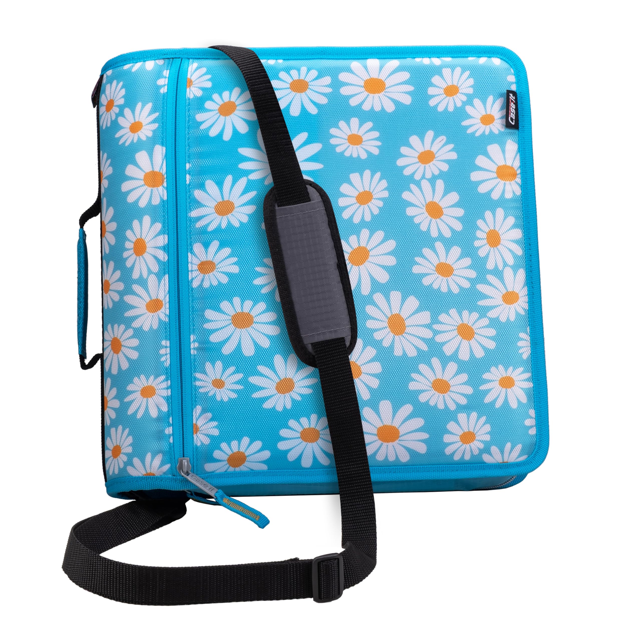 Case-it Mighty Zip Tab School Zipper Binder | 3-Inch O-Rings, 600-Sheet Capacity, 5-Subject Expanding File Folder, Multiple Pockets & Storage Organizer, Shoulder Strap | D-146 Fun Flowers