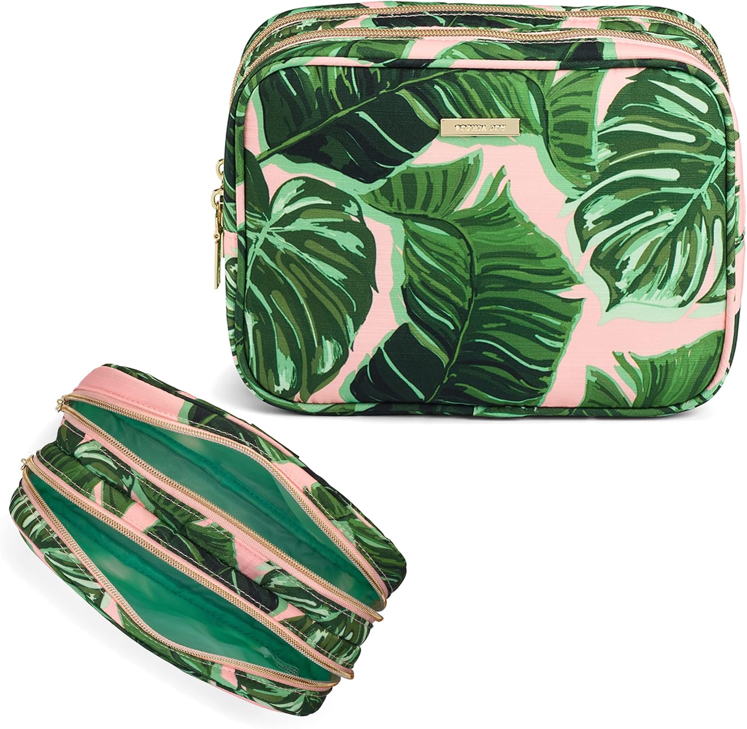 Conair Makeup Bag - Travel Toiletry Bag - Cosmetic Bag - Toiletry Bag for Women - Double Zip Organizer - Pink Palm Print