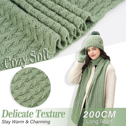 Womens Winter Beanie Hat Touchscreen Gloves Long Neck Scarf Set Warm Knit Caps with Pom Fleece Gifts for Women