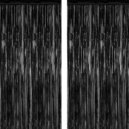 2 Pack Halloween Backdrop, 3.28 FT x 7.05 FT Foil Fringe Curtains, Orange Purple Black Party Streamer Tinsel Backdrop Curtains, Halloween Decorations Door Decor Photo Props Party Supplies