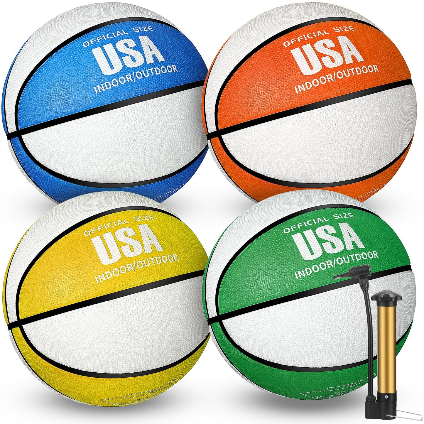 Libima 4 Pcs Rubber Basketball with Pump Official Indoor Outdoor Basketball Sport Gift for Game Practice Training Kids Teens Adults Streetbballs