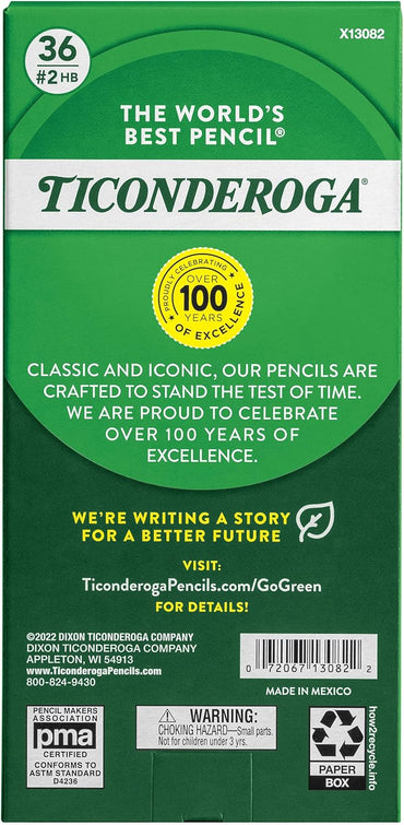 Ticonderoga My First Tri-Write Wood-Cased Pencils, Unsharpened, 2 HB Soft, With Erasers, Yellow, 36 Count