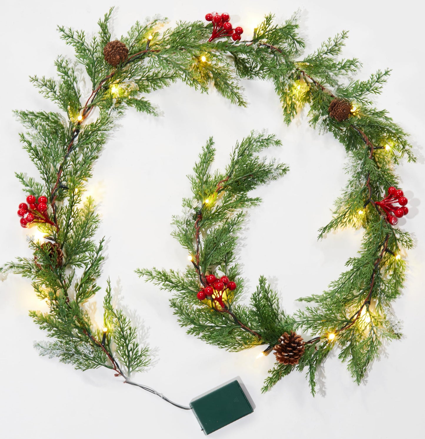 Brightown Pre-lit Christmas Garland with Lights, 6 Feet 20 LED Battery Operated Christmas Lights with Pine Cones, Berry, Eucalyptus Leaves, Indoor Christmas Decorations for Stairs, Fireplace, Door