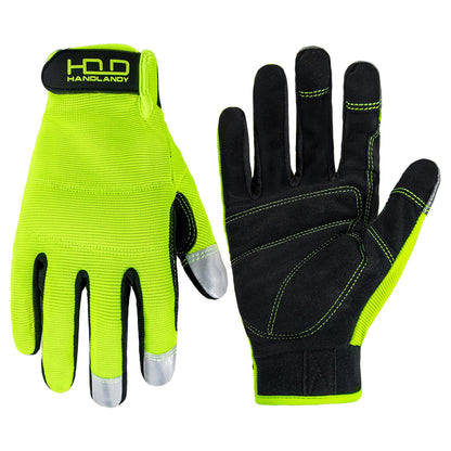 HANDLANDY Work Gloves for Men & Women, Utility Mechanic Working Gloves Touch Screen, Flexible Yard Work Gloves