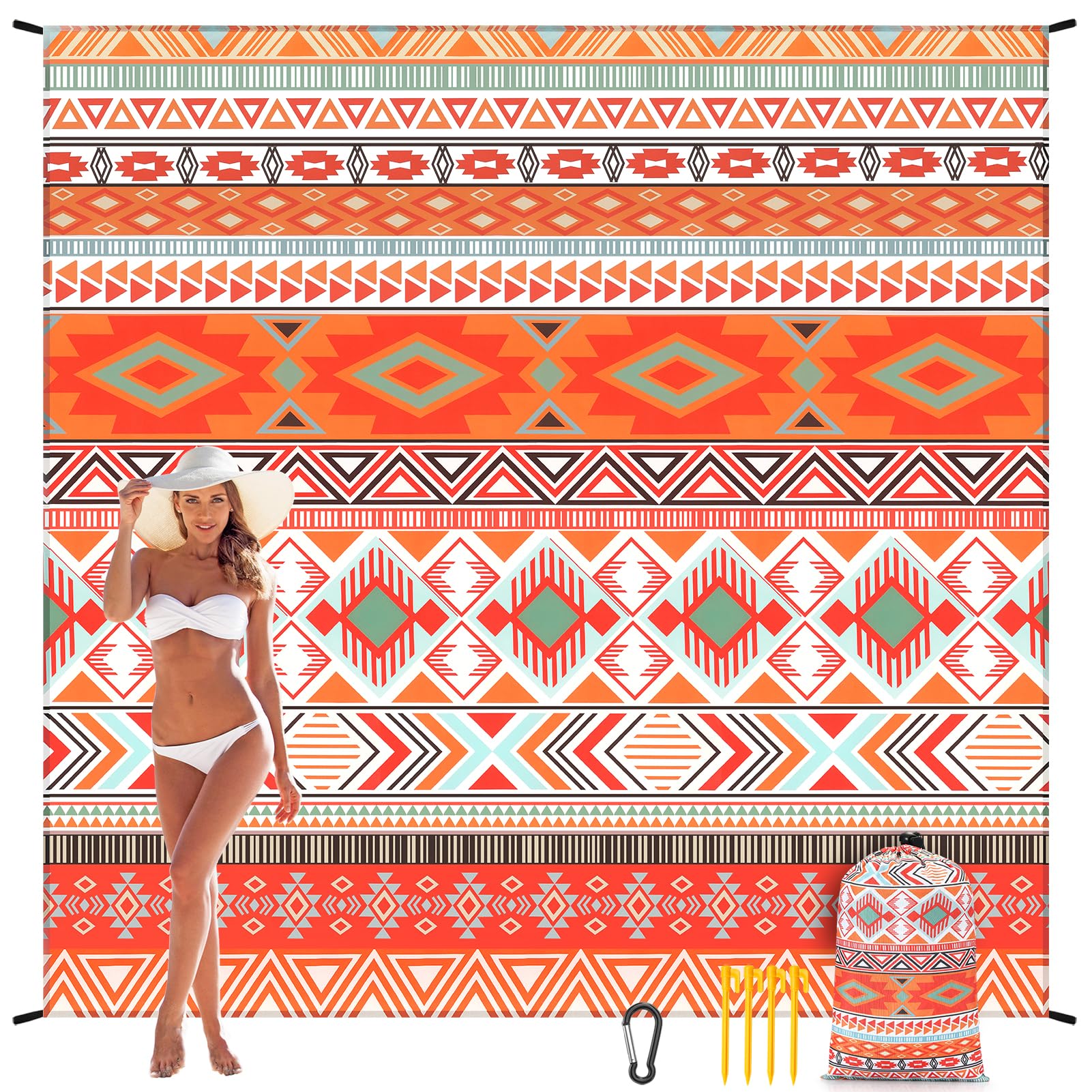 Beach Blanket Waterproof Sandproof Beach Mat 79" X 83" /10'x9'for 2-8 Adults Quick Drying Outdoor Picnic Mat Beach Accessories for Travel, Camping, Hiking