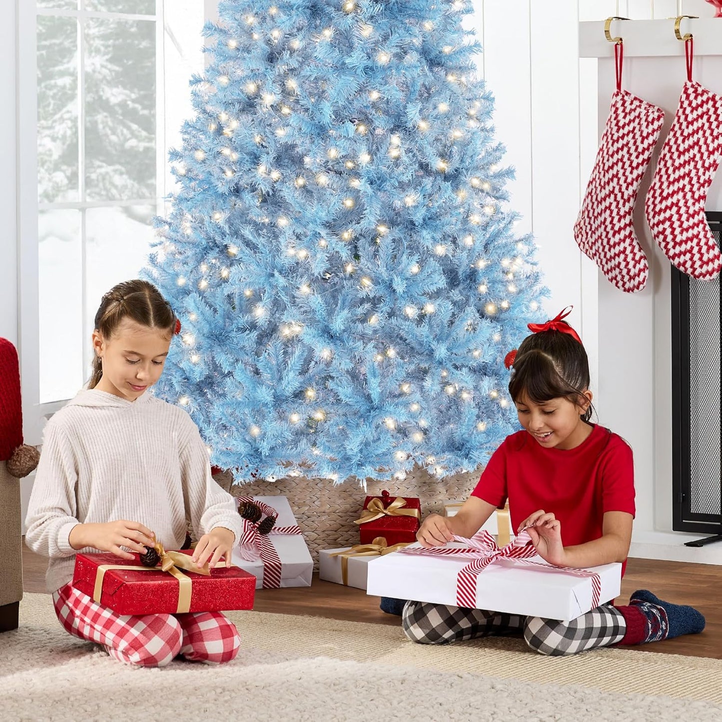 Best Choice Products 6ft Pre-Lit Baby Blue Christmas Tree, Full Artificial Holiday Decoration w/ 947 Branch Tips, 250 Lights, Foldable Base