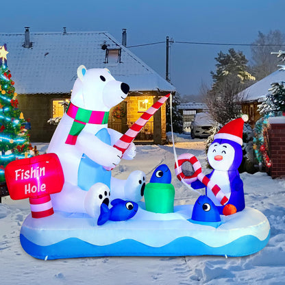Joiedomi 6 FT Long Christmas Inflatable Polar Bear and Penguin with Campfire Decoration, Blow Up Yard Decoration Christmas Inflatable with Build-in LEDs Blow Up for Xmas Party, Lawn, Winter Décor