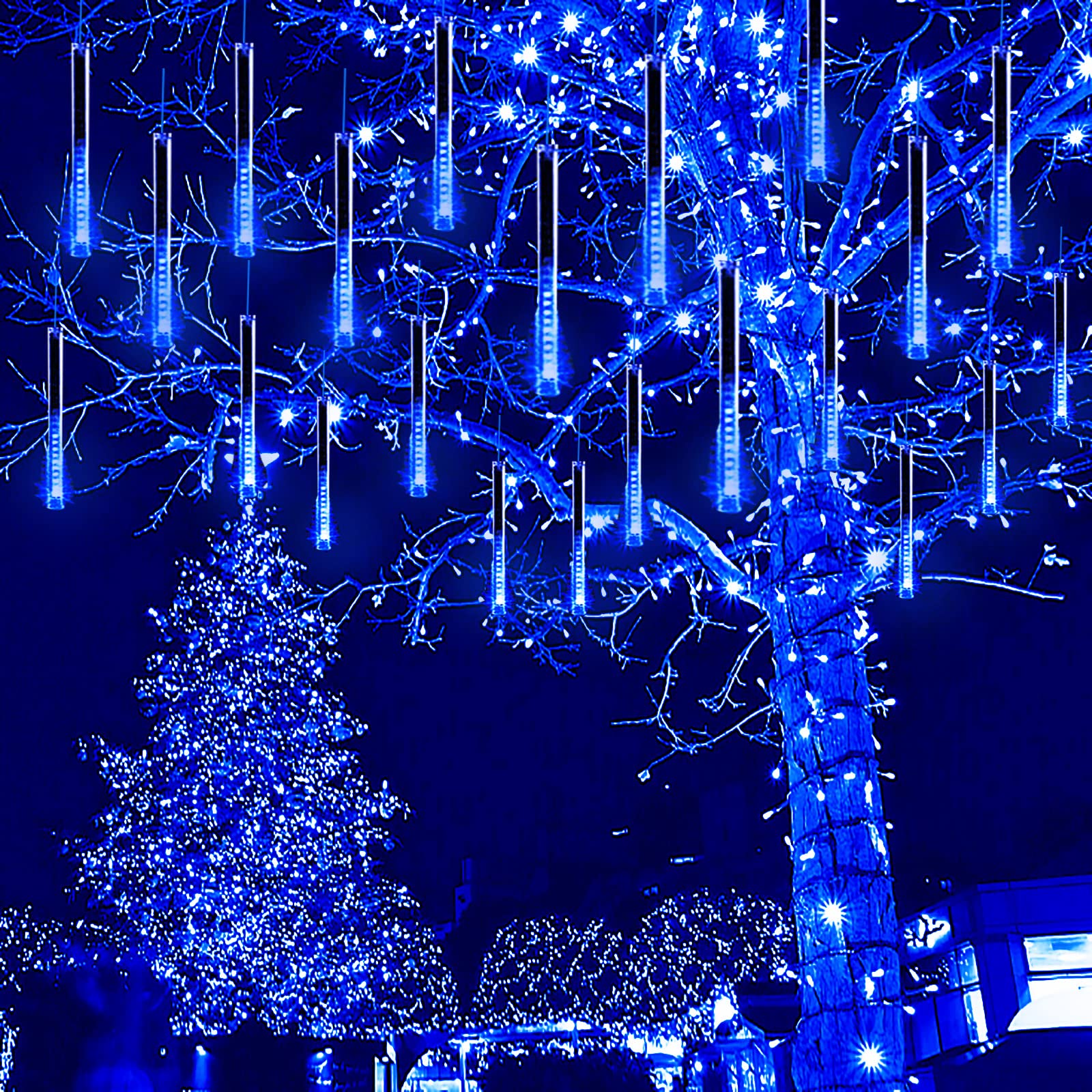Kwaiffeo Outdoor Christmas Decorations, Waterproof 16-Tube Meteor Shower Lights for Xmas Wedding Party Hanging Decor, Wedding Decorations for Reception, Equivalent to 2 Sets of 8-Tubes, White
