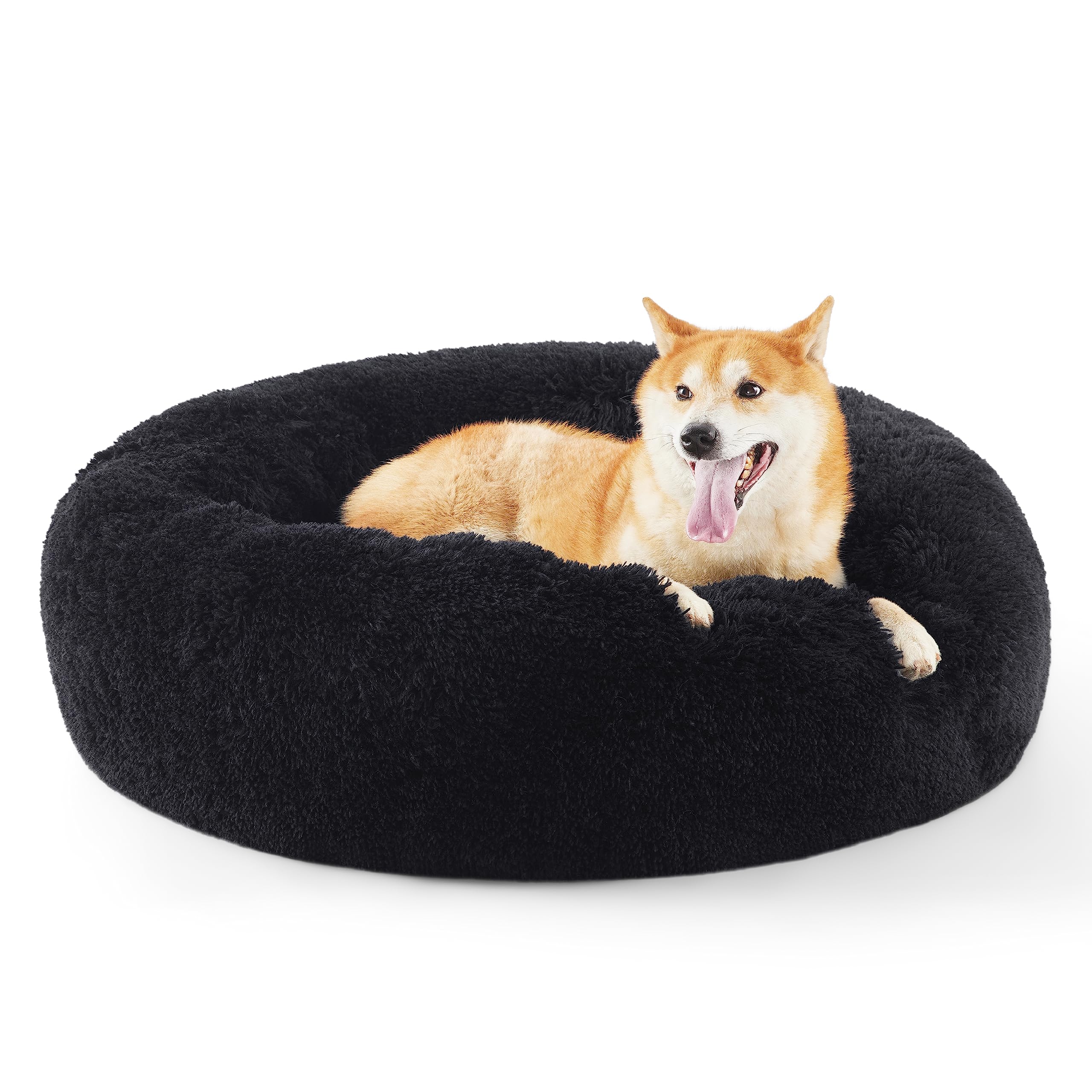 Bedsure Calming Dog Bed for Small Dogs - Donut Washable Small Pet Bed, 23 inches Anti-Slip Round Fluffy Plush Faux Fur Large Cat Bed, Fits up to 25 lbs Pets, Camel