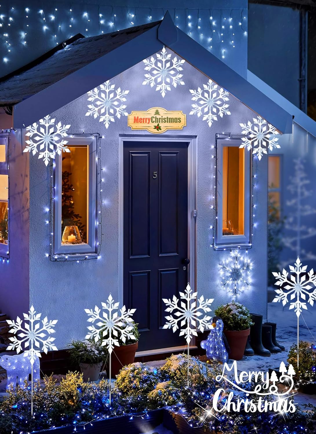 Brightown Snowflake Lights Outdoor, 10 Large Snowflake Christmas Pathway Lights, Christmas Decorations Outside Yard Sidewalk Walkway Driveway Marker Stake, White