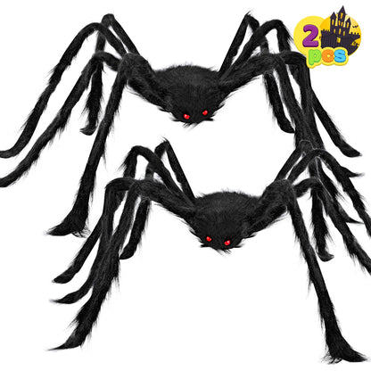 JOYIN 2 Pack 5 Ft Halloween Outdoor Decorations Hairy Black Spider, Scary Giant Spider, Fake Large Haunted House Props, Halloween Yard Lawn Decorations Party Indoor Decor