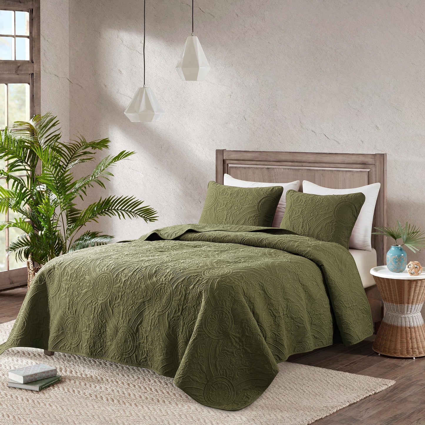 ROARINGWILD Ivory Queen Size Quilt Bedding Sets with 2 Pillow Shams, Full Cream Lightweight Soft Bedspread Coverlet, Thin Comforter Bed Cover for All Season, 3 Pieces, 90x90 inches