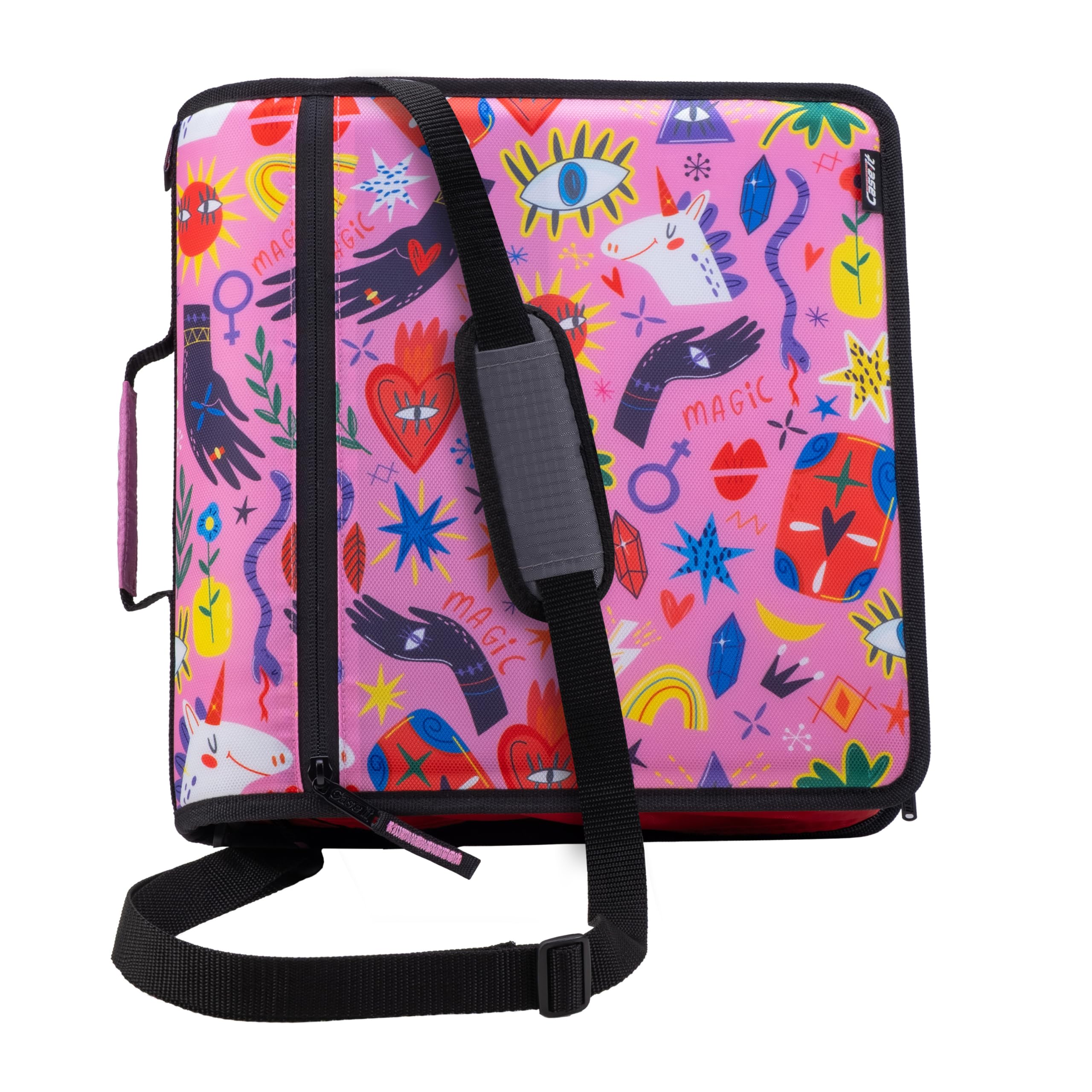 Case-it Mighty Zip Tab School Zipper Binder | 3-Inch O-Rings, 600-Sheet Capacity, 5-Subject Expanding File Folder, Multiple Pockets & Storage Organizer, Shoulder Strap | D-146 Fun Flowers