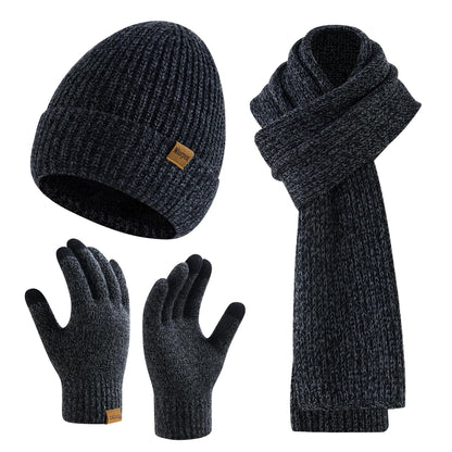 Mens Winter Beanie Hat Touchscreen Gloves Long Scarf 3 Set with Warm Fleece Lined Knit Cap Scarves for Men Women