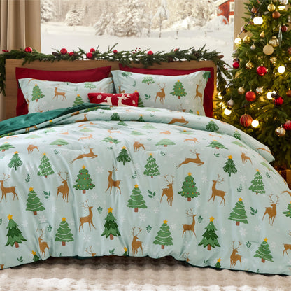 Bedsure Christmas Comforter Set Twin - Christmas Bed Set with Reindeer, Soft Bedding for Holiday, 2 Pieces, 1 Reversible Buffalo Check Printed Comforter and 1 Pillow Sham
