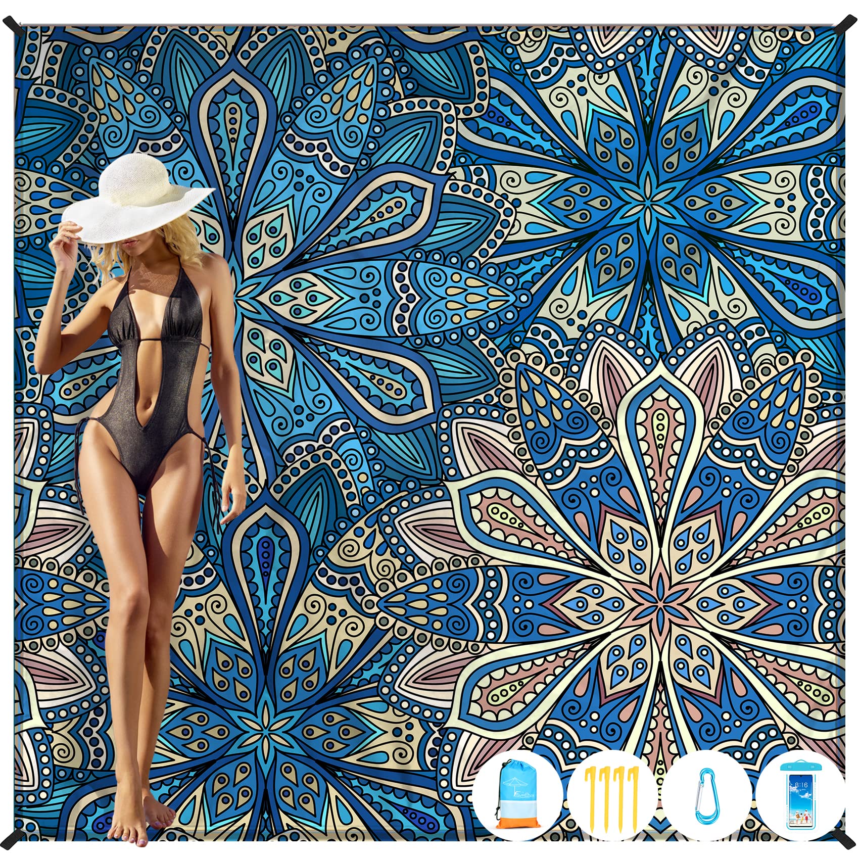 Beach Blanket Oversized Extra Large 78" X 81",Waterproof Sandproof Beach Blanket 1-7 Adults Lightweight Durable for Travel Camping Hiking Picnic