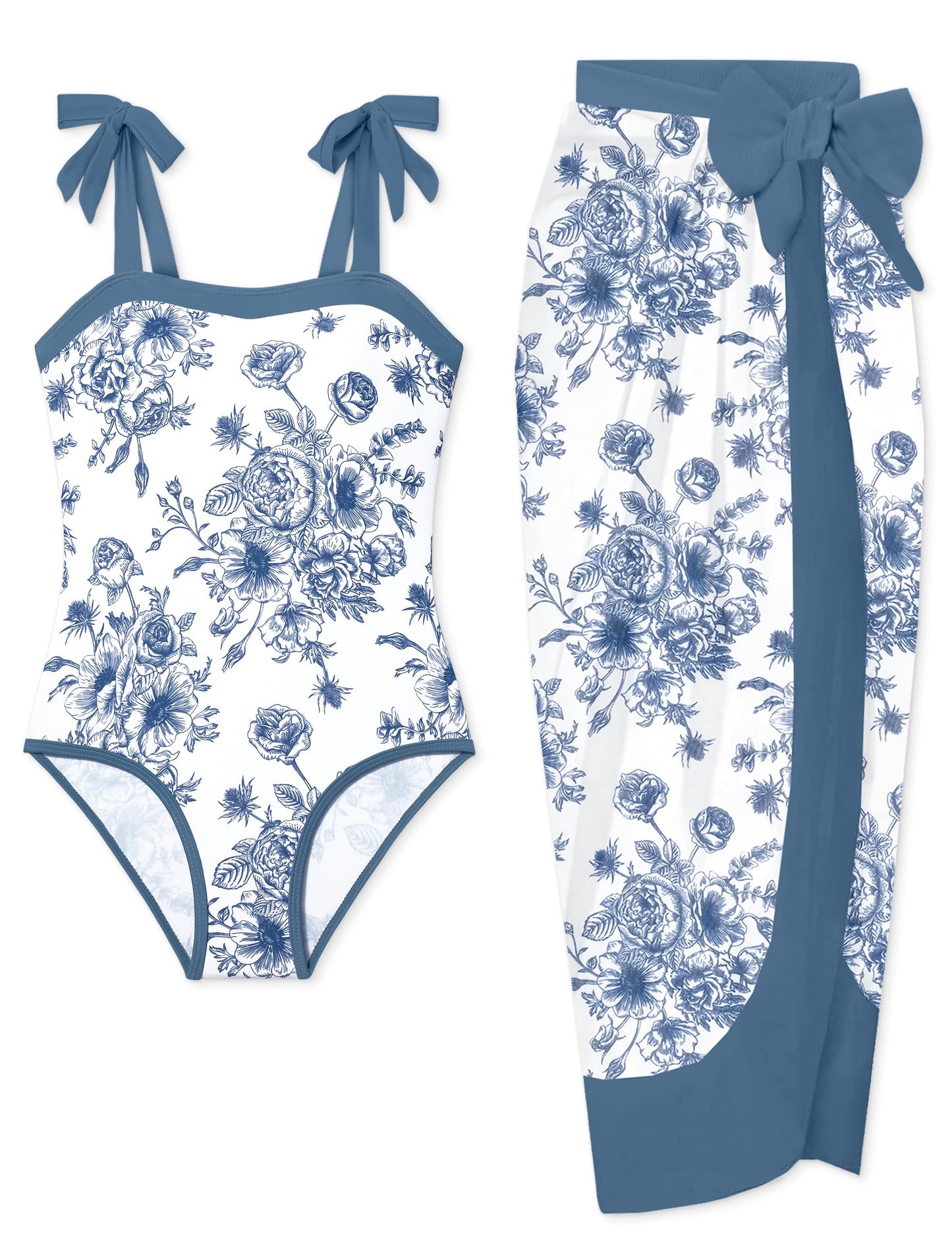 Girls Swimsuit, Adjustable Straps Cut Out One Piece Bathing Suit with Solid Color Cover Up Skirt Girls' Swimwear