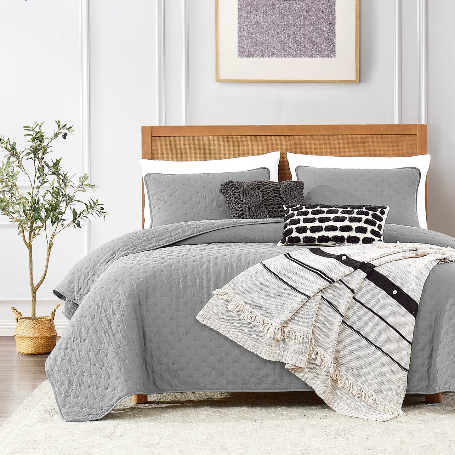 ROARINGWILD Ivory Queen Size Quilt Bedding Sets with 2 Pillow Shams, Full Cream Lightweight Soft Bedspread Coverlet, Thin Comforter Bed Cover for All Season, 3 Pieces, 90x90 inches
