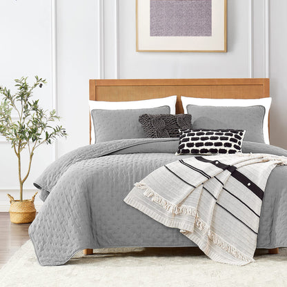 ROARINGWILD Ivory Queen Size Quilt Bedding Sets with 2 Pillow Shams, Full Cream Lightweight Soft Bedspread Coverlet, Thin Comforter Bed Cover for All Season, 3 Pieces, 90x90 inches