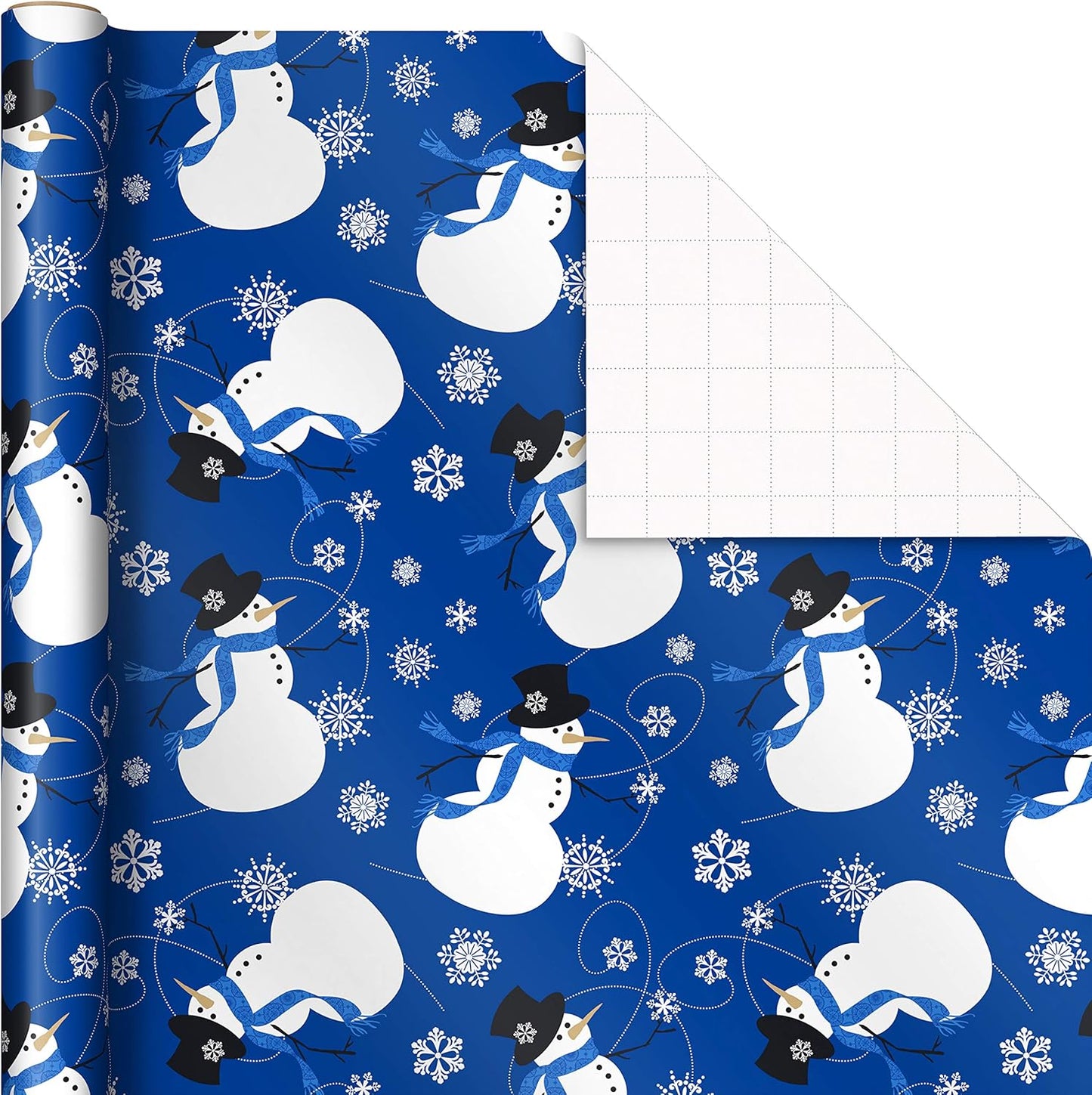 Image Arts Blue Christmas Wrapping Paper with Cut Lines on Reverse (4 Rolls: 120 sq. ft. ttl) Snowmen, Snowflakes, Blue and White Stripes