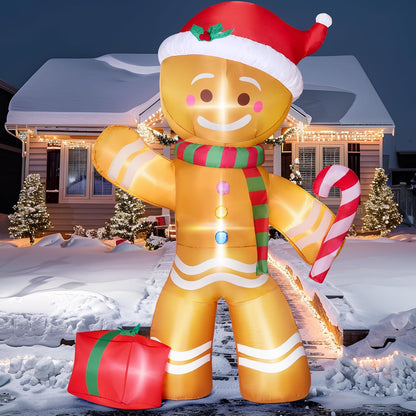 Joiedomi 8 FT Christmas Inflatables Gingerbread Man with Candy Cane, Christmas Blow Ups Gingerbread Inflatable Yard Decoration with Build-in LEDs for Xmas, Party, Outdoor, Yard, Garden, Lawn Décor