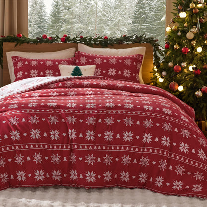 Bedsure Christmas Comforter Set Twin - Christmas Bed Set with Reindeer, Soft Bedding for Holiday, 2 Pieces, 1 Reversible Buffalo Check Printed Comforter and 1 Pillow Sham