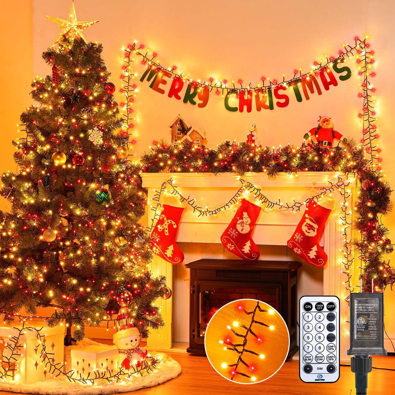 Cluster-Lights-Christmas-Tree-Lights-Outdoor, 1000 LED 50 Ft Christmas Firecrackers String Lights, 12 Modes Timer Remote Waterproof Plug in Twinkle Fairy Lights for Xmas Tree Garland Window Party