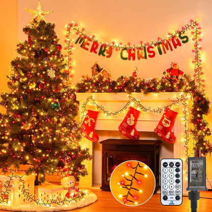 Cluster-Lights-Christmas-Tree-Lights-Outdoor, 1000 LED 50 Ft Christmas Firecrackers String Lights, 12 Modes Timer Remote Waterproof Plug in Twinkle Fairy Lights for Xmas Tree Garland Window Party