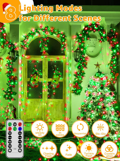 500 LED 164 FT Christmas Lights, Waterproof Outdoor String Lights with Remote and Timer, Christmas Tree Lights with 8 Modes Dimmable, Fairy Lights for Holiday Decor (Red and Green)