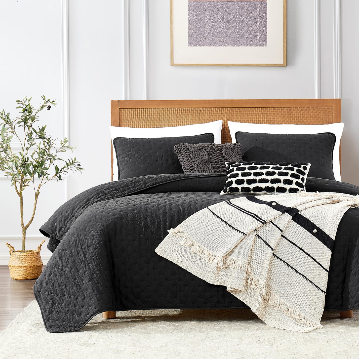 ROARINGWILD Ivory Queen Size Quilt Bedding Sets with 2 Pillow Shams, Full Cream Lightweight Soft Bedspread Coverlet, Thin Comforter Bed Cover for All Season, 3 Pieces, 90x90 inches