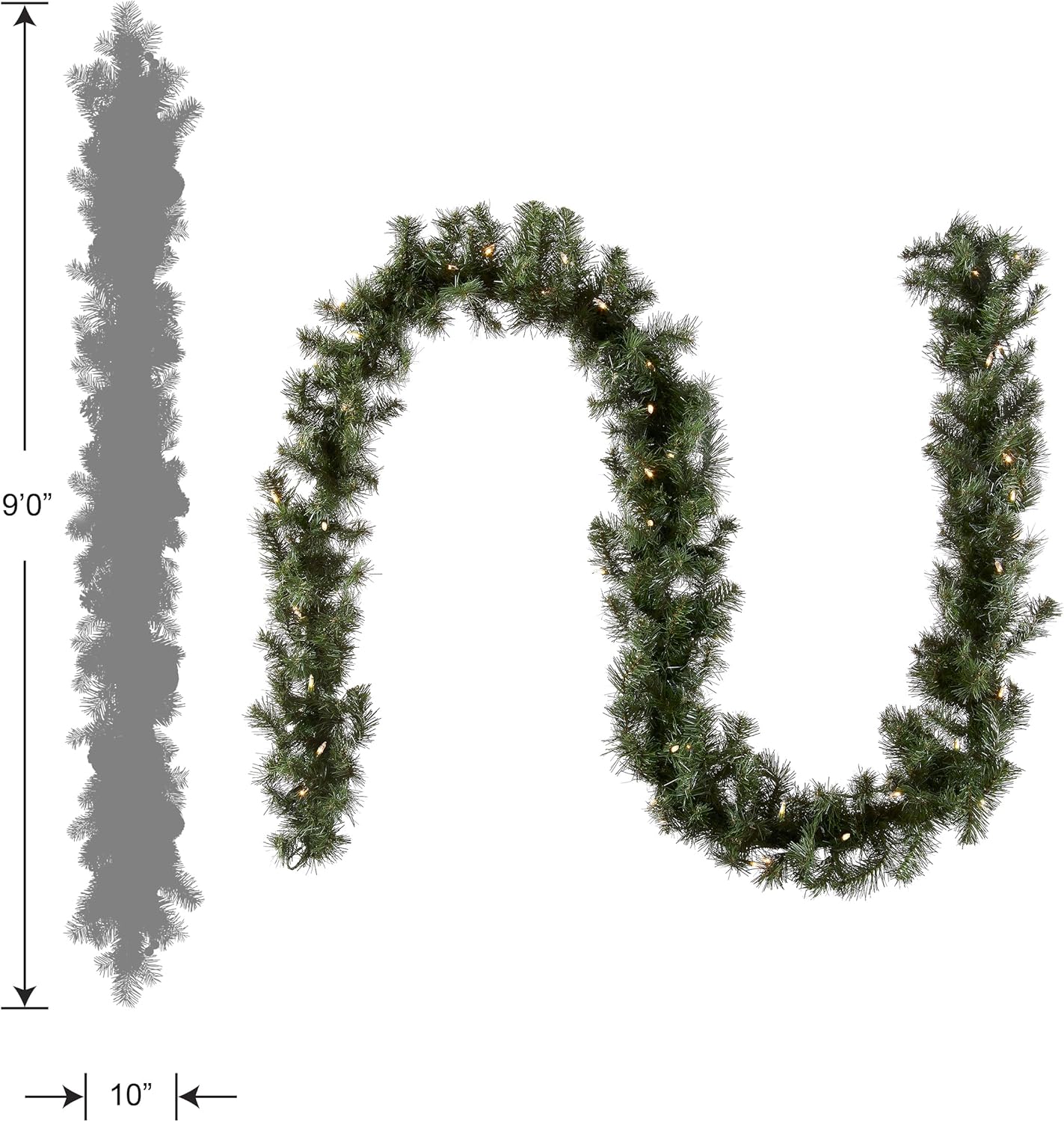 National Tree Company 9 ft Pre-Lit North Valley Spruce Artificial Christmas Garland, Christmas Decoration with 50 LED Lights, 200 Tips, 10 Light Functions, Timer, Green