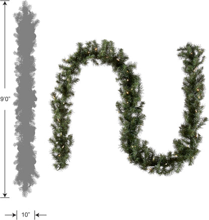 National Tree Company 9 ft Pre-Lit North Valley Spruce Artificial Christmas Garland, Christmas Decoration with 50 LED Lights, 200 Tips, 10 Light Functions, Timer, Green