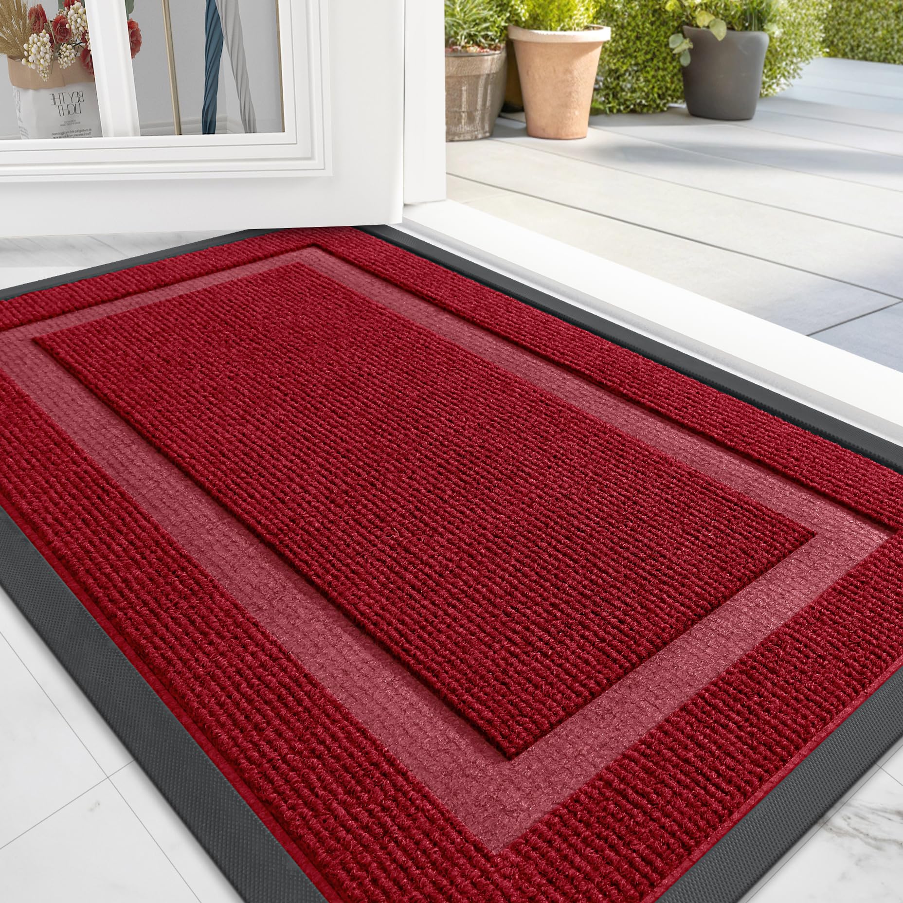OLANLY Front Door Mat Indoor Outdoor Entrance, Waterproof All-Season, All-Weather Doormat, Sturdy Natural Rubber, Fade Resistant, Low Profile, Easy Clean Patio Porch Entryway Mat, 29.5x17, Black
