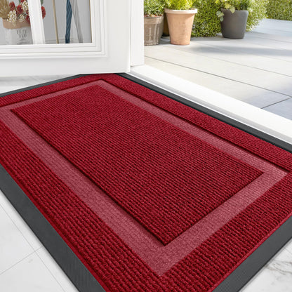 OLANLY Front Door Mat Indoor Outdoor Entrance, Waterproof All-Season, All-Weather Doormat, Sturdy Natural Rubber, Fade Resistant, Low Profile, Easy Clean Patio Porch Entryway Mat, 29.5x17, Black