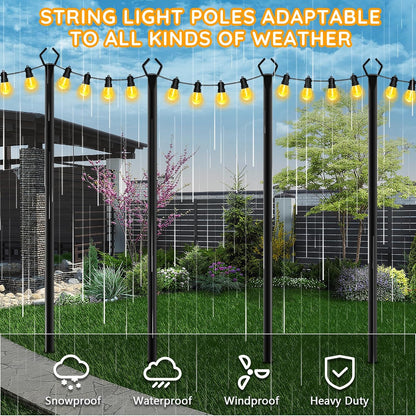 6 Pack String Light Poles, Outdoor String Light Pole 10 ft Forked Metal Light Pole with Adjustable Outdoor Light Stand, Deck, Backyard, Garden, Wedding, Rustproof and Sturdy with Hooks