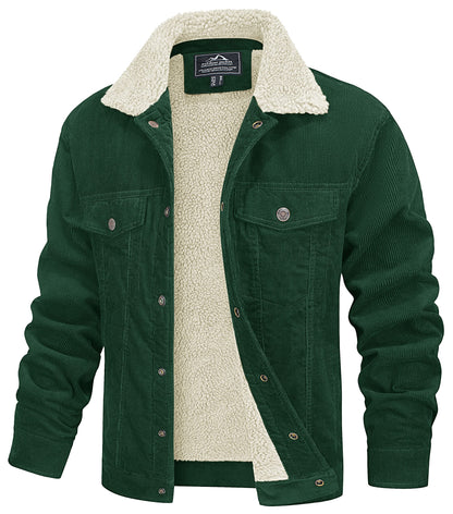 MAGCOMSEN Men's Corduroy Jacket Winter Sherpa Lined Warm Thick Trucker Cargo Coat with 5 Pockets