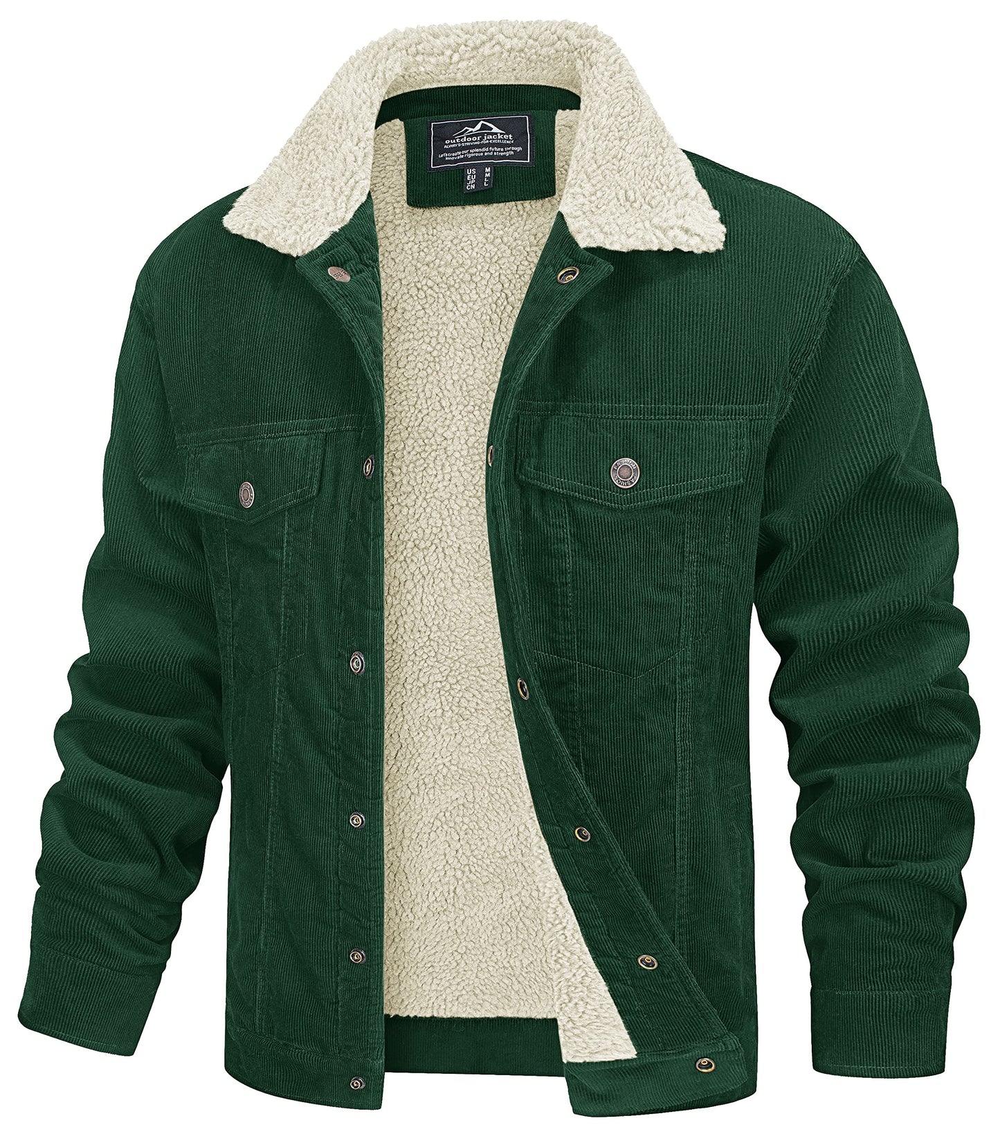 MAGCOMSEN Men's Corduroy Jacket Winter Sherpa Lined Warm Thick Trucker Cargo Coat with 5 Pockets