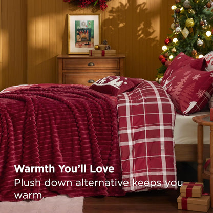 Bedsure Christmas King Comforter Set - 5 Pieces Christmas Bedding Set, King Bed in a Bag with 1 Soft Snowflake and Elk Reversible Comforter, 2 Pillow Shams, 1 Throw Blanket and 1 Decorative