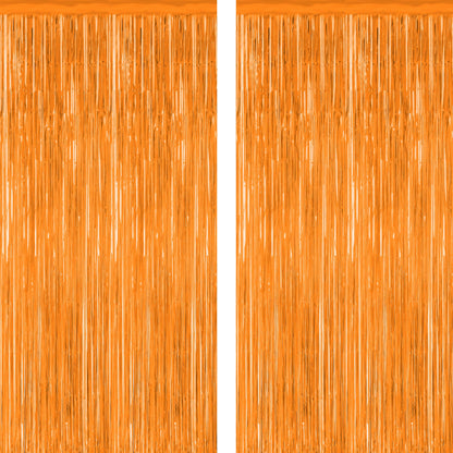 2 Pack Halloween Backdrop, 3.28 FT x 7.05 FT Foil Fringe Curtains, Orange Purple Black Party Streamer Tinsel Backdrop Curtains, Halloween Decorations Door Decor Photo Props Party Supplies
