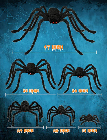 6 Packs Halloween Plush Spiders Set Scary Fake Spider for Indoor Outdoor Halloween Decor for Home Party Yard Haunted House Decorations (6 Different Sizes)