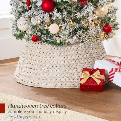 Best Choice Products Flocked Pencil Christmas Tree, Pre-Lit Slim Artificial Holiday Decoration, 7.5ft Lighted Skinny w/Base, Warm White Lights